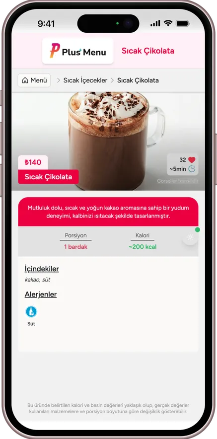 Menü detay sayfası telefon maketi
